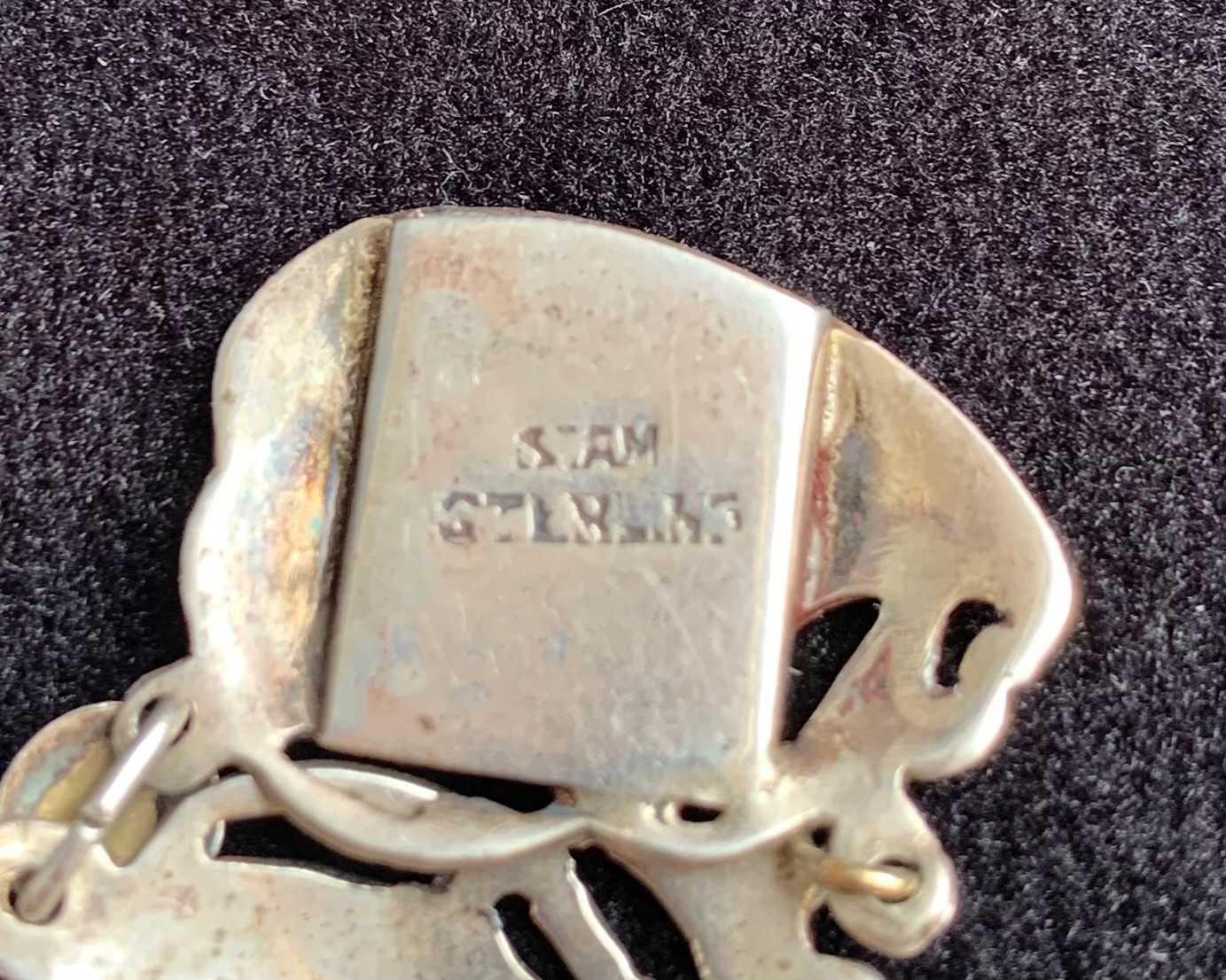 Vintage Siam Sterling Silver Niello Bracelet Thai Goddess Dancers Panel 7”; 22g