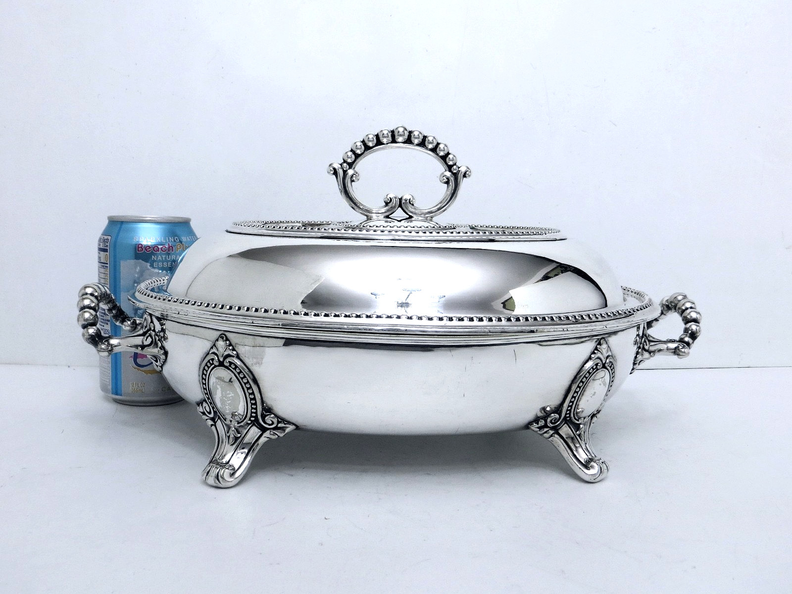 1860 MAPPIN BROTHERS LONDON BRIDGE AESTHETIC PEARLED WARMING SERVING DISH 14"