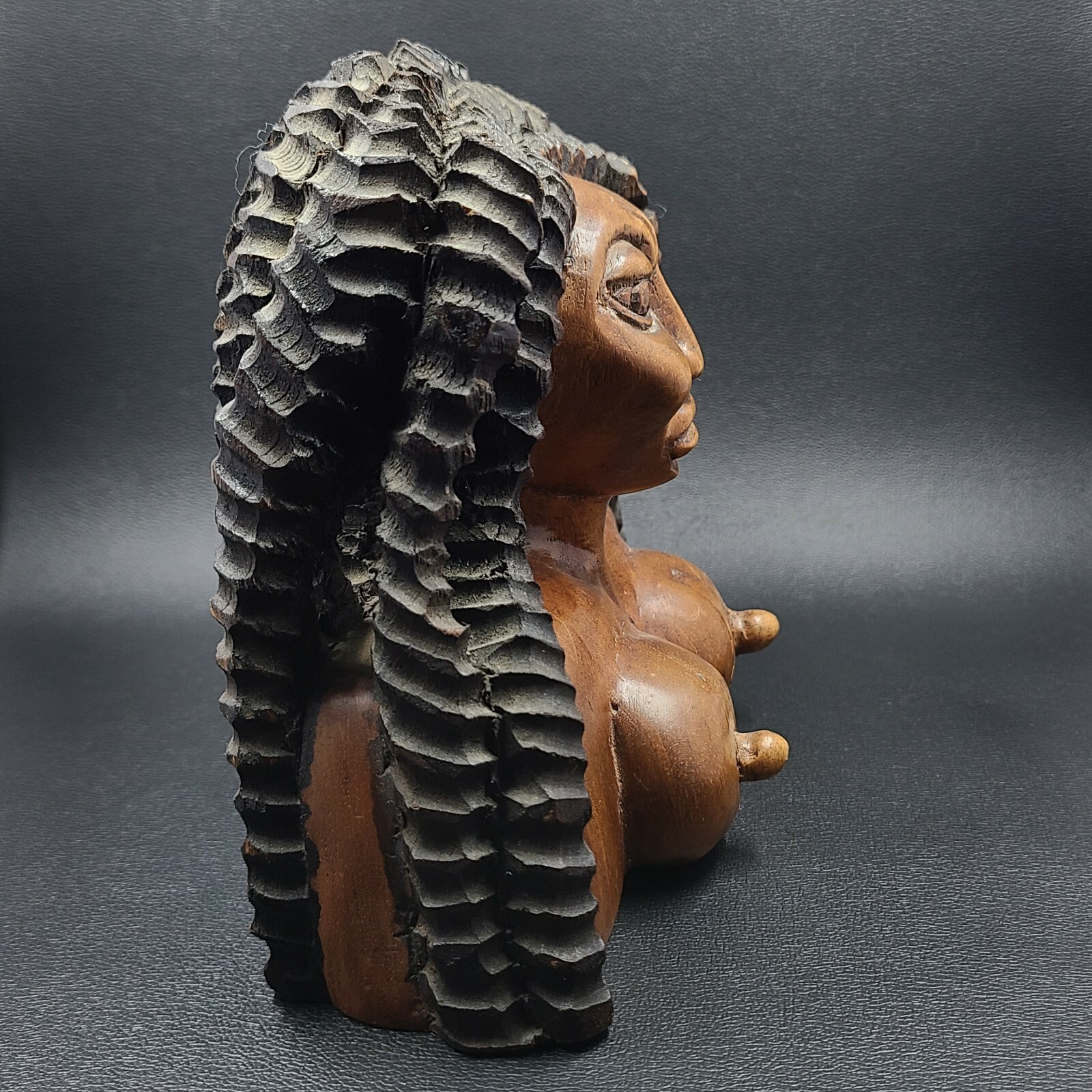 Solid Wood Hand Carved Wood Female Bust Statue Extremely Detailed