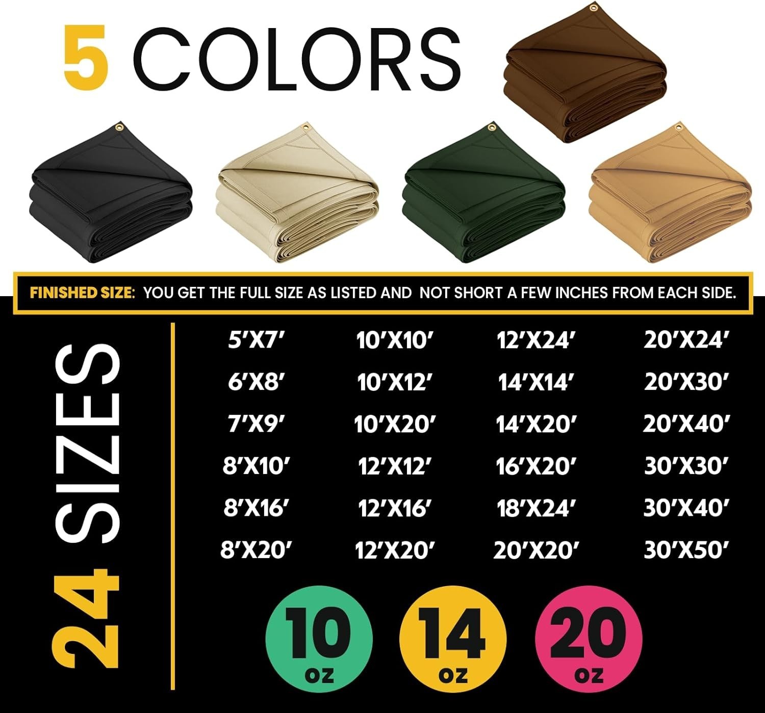 PROTARP Heavy Duty Canvas Tarp Water & UV Resistant, 100% Virgin Tarpaulin Cover