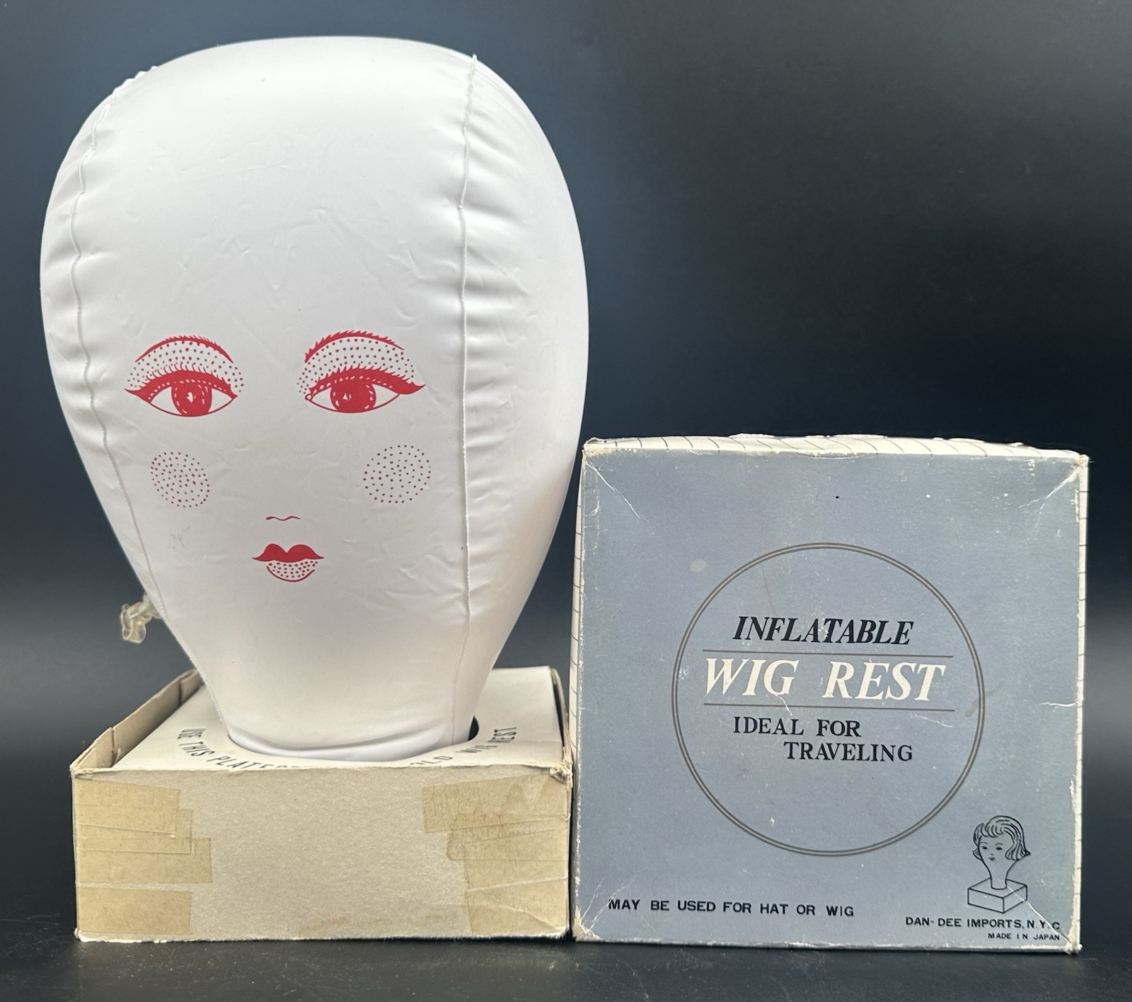 Vintage Inflatable Mannequin Woman Head Blow Up Wig Hat Rest Stand Dan Dee Japan