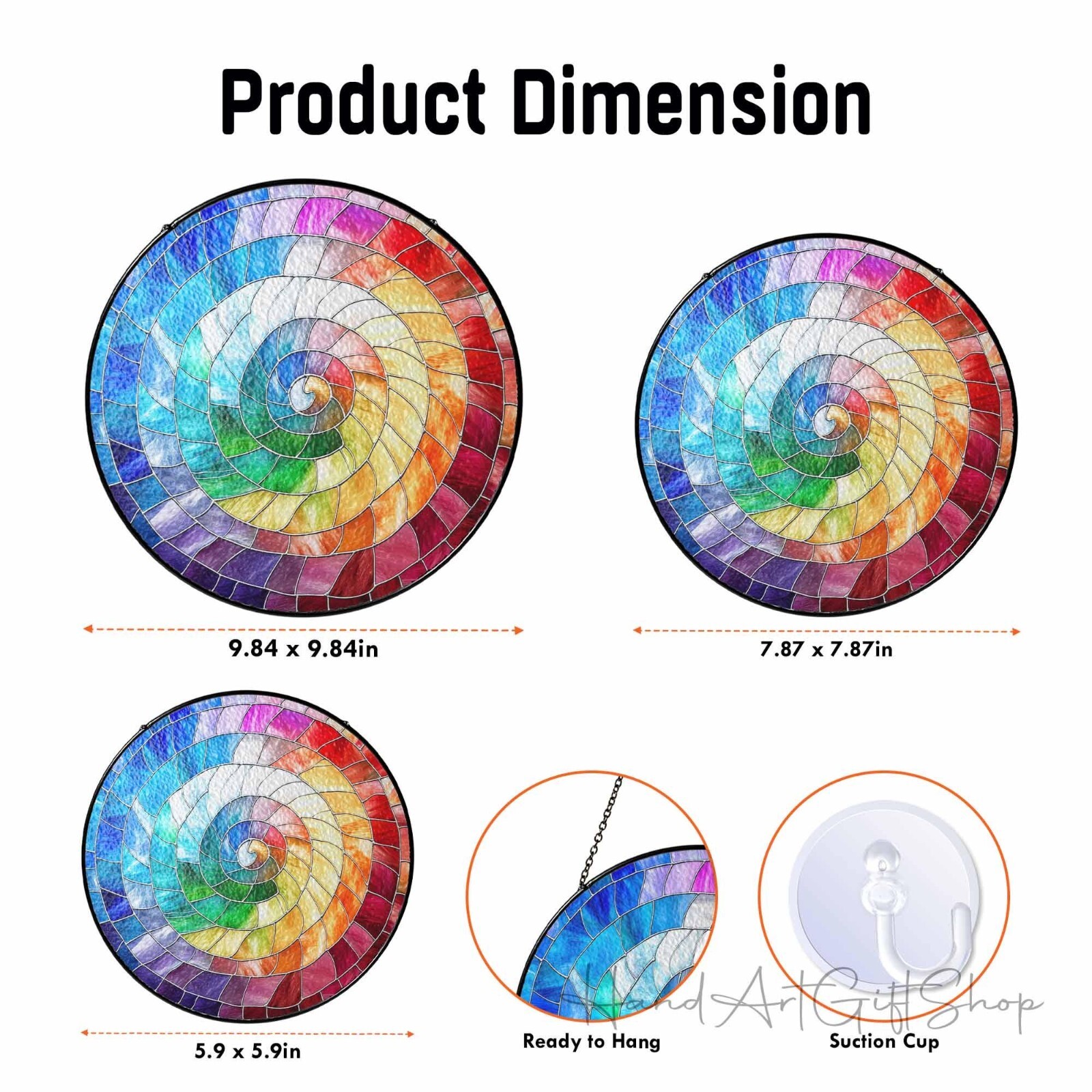 Rainbow Spiral Stained Glass Suncatcher, Spiral Window Hanging Decor