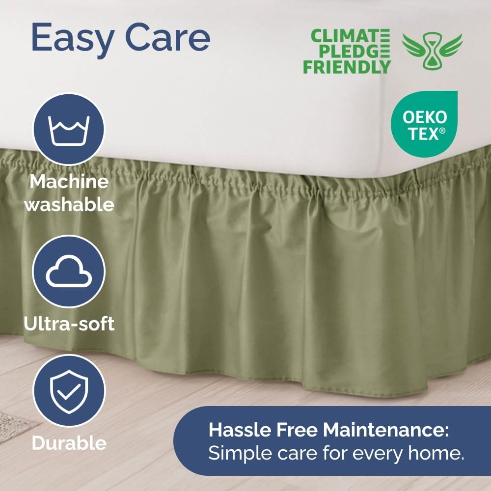 Wrap Around Dust Ruffle Bed Skirt - Sage Green for Queen Size Beds with 12''Drop
