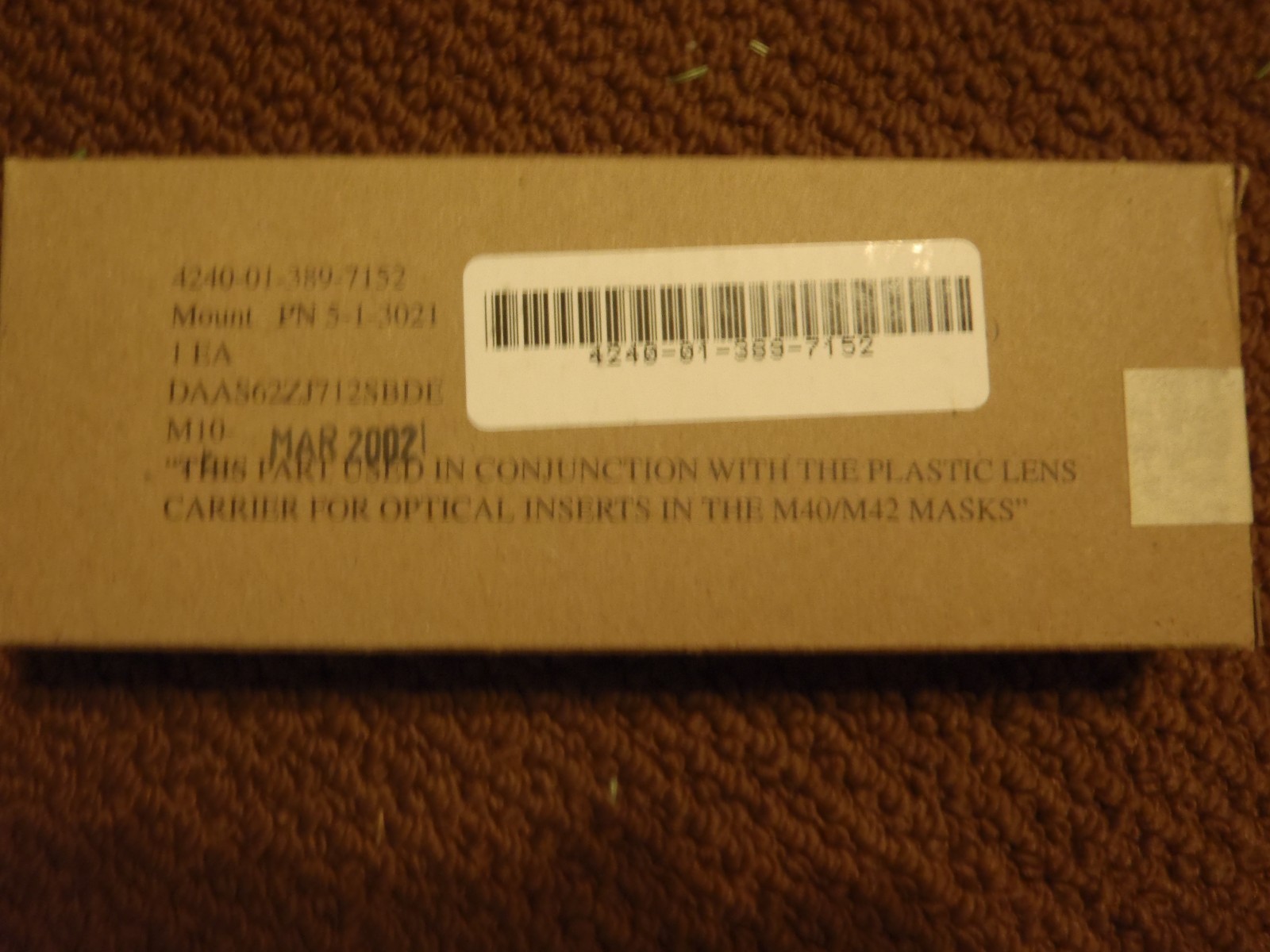 qty. of 2 M40/M42 gas mask plastic mount NSN 4240-01-389-7152 BUGOUT ITEM insert