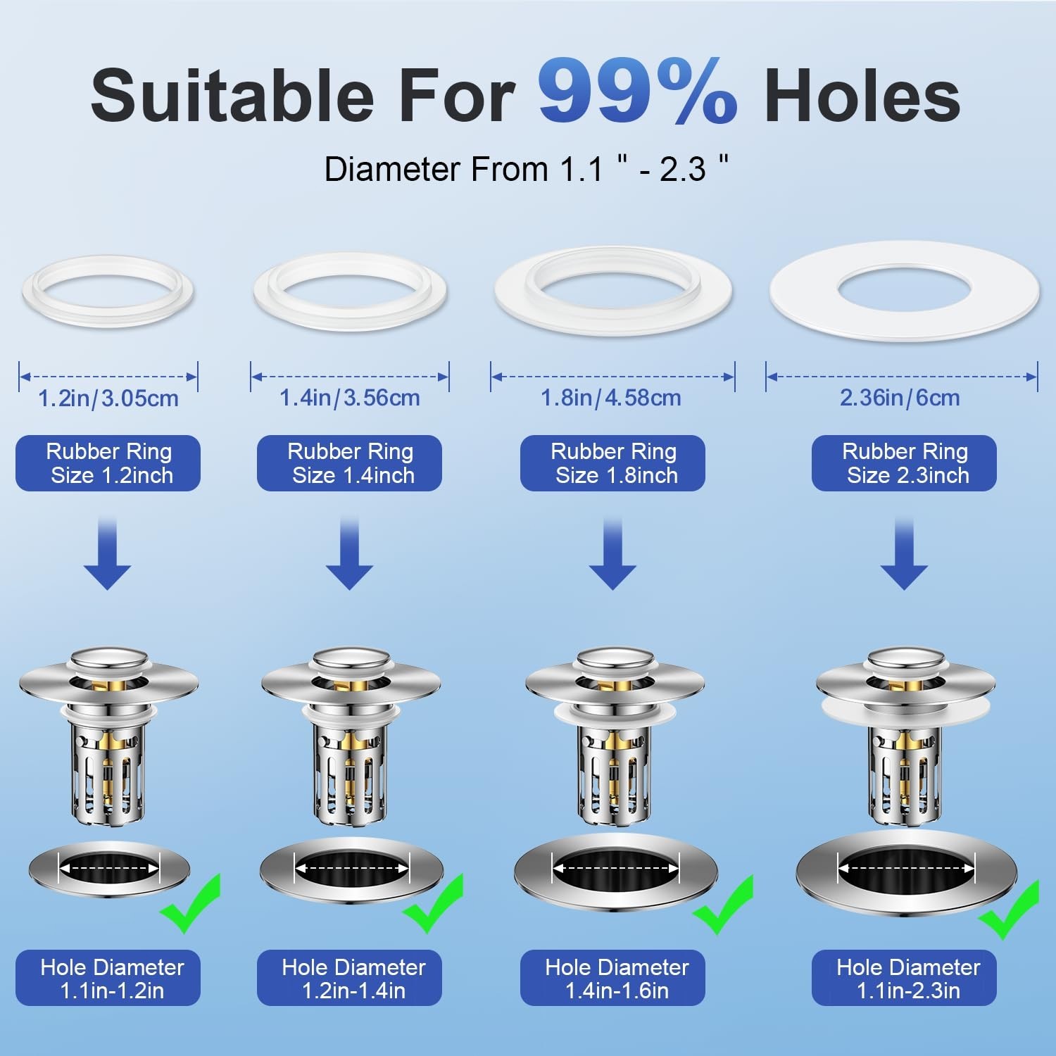 3-in-1 Bathroom Sink Plug - Rebound Pop-Up Drain Filter & Washbasin Core