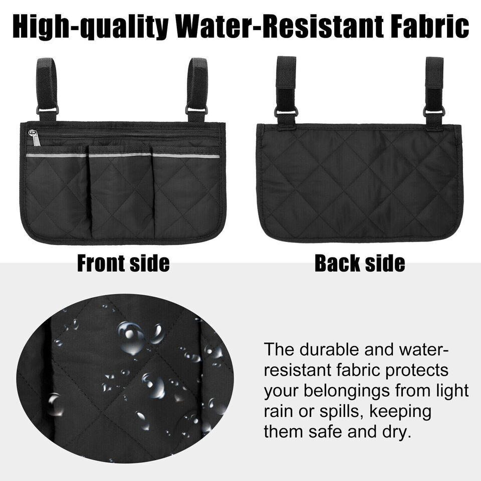 Wheelchair Side Bag Hang on Side Armrest Accessories Storage Pouch w/ Cup Holder