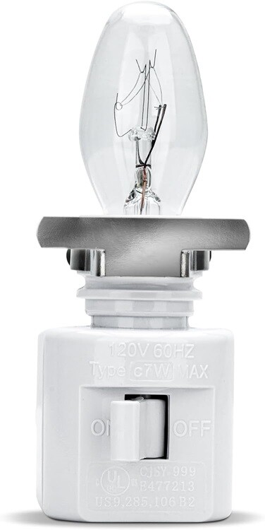 Lot of 2 - White Plug In Night Light With Bulb 4 Watt On / Off Switch