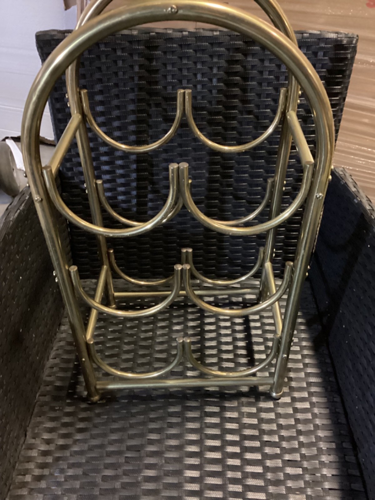 Vintage Wine Rack 3 Tier Holder Brass Gold Metal Mid Century Modern 21” Tall