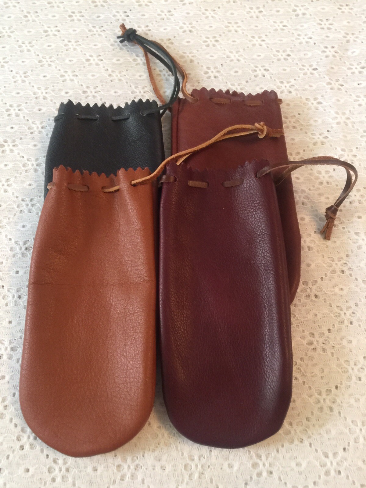 Leather Drawstring Pouch Hand Made In U.S.A. Coins, Crystals, Eye Glass Case NEW