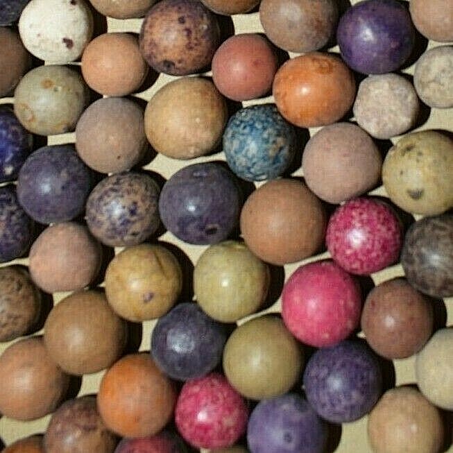1800s Civil War era Colored Dye's Clay Marbles Lot of 24 Size .500" = 1/2" + or-