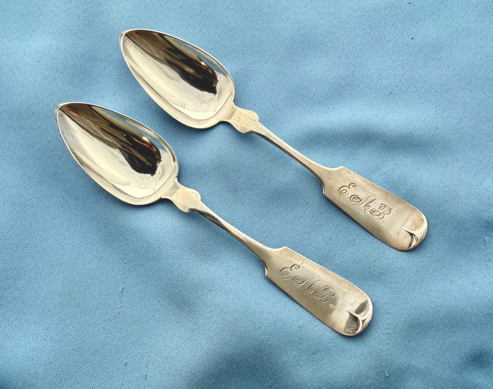 A&W Wood 2 Coin Silver Soup or Desert Spoons 7 1/2 Inches Mono 60 Gram