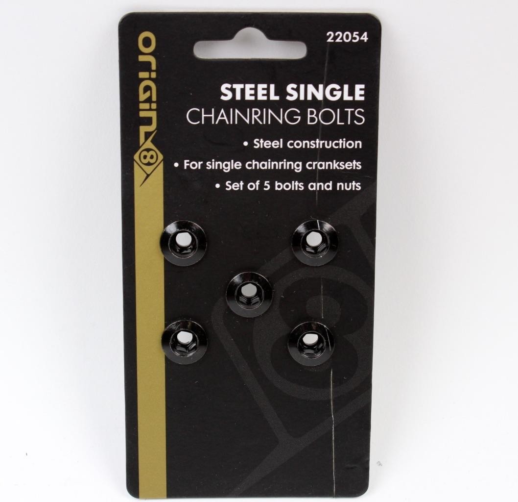 5-Count Set of Origin8 Black Single-Speed Chainring Bolts  OPEN PACKAGE