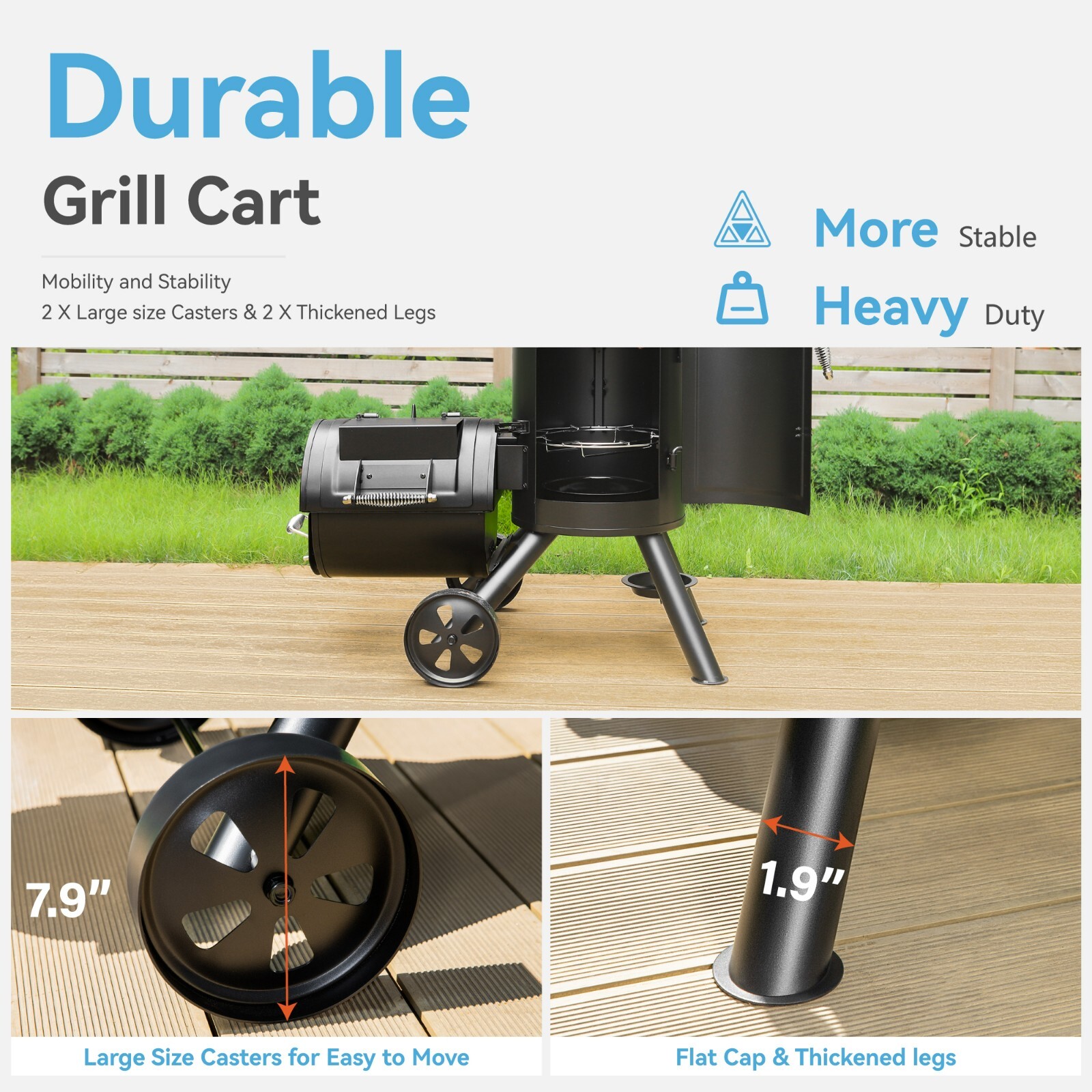 Outdoor BBQ Gill Vertical Offset Charcoal Smoker & Grill Extra Large Heavy-Duty