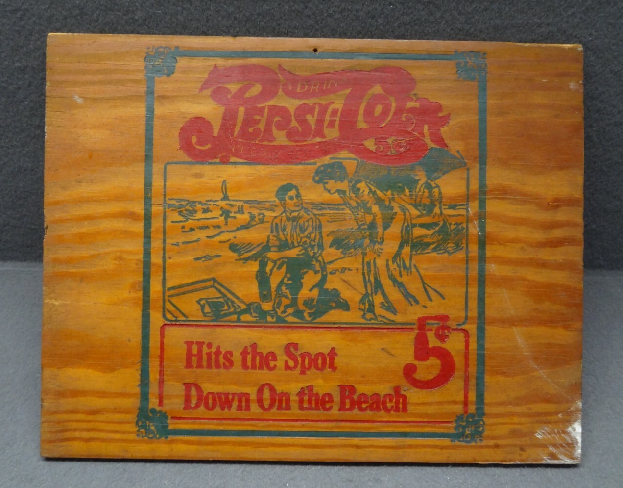 Pepsi-Cola 16" Hits The Spot Down On The Beach Wood Wooden Sign Crate Side VTG