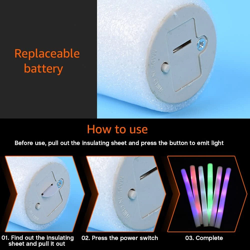 100-500 PCS Light Up Foam Sticks LED Wands Batons Party Dj Flashing Glow Sticks