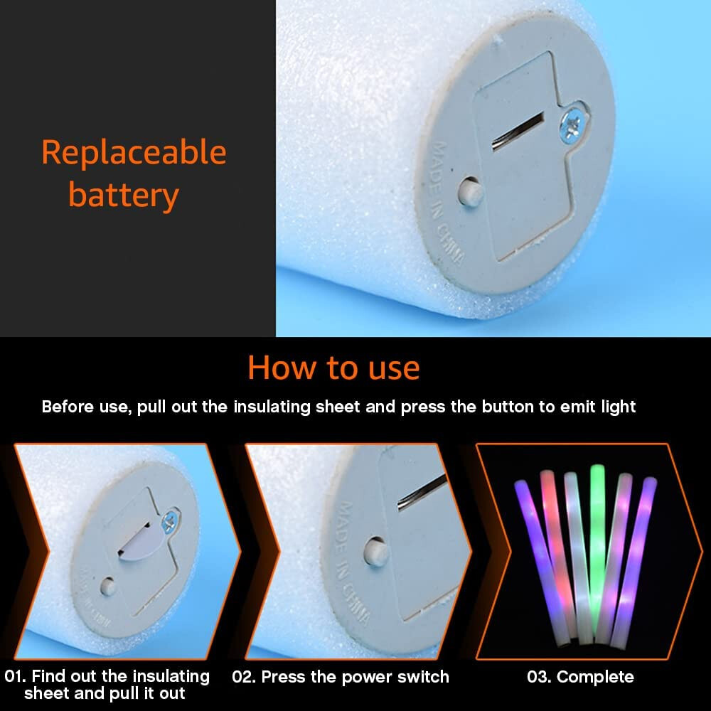 100 PCS LED Light Up Foam Sticks Concert Rally Glow Sticks Party Rave Wands