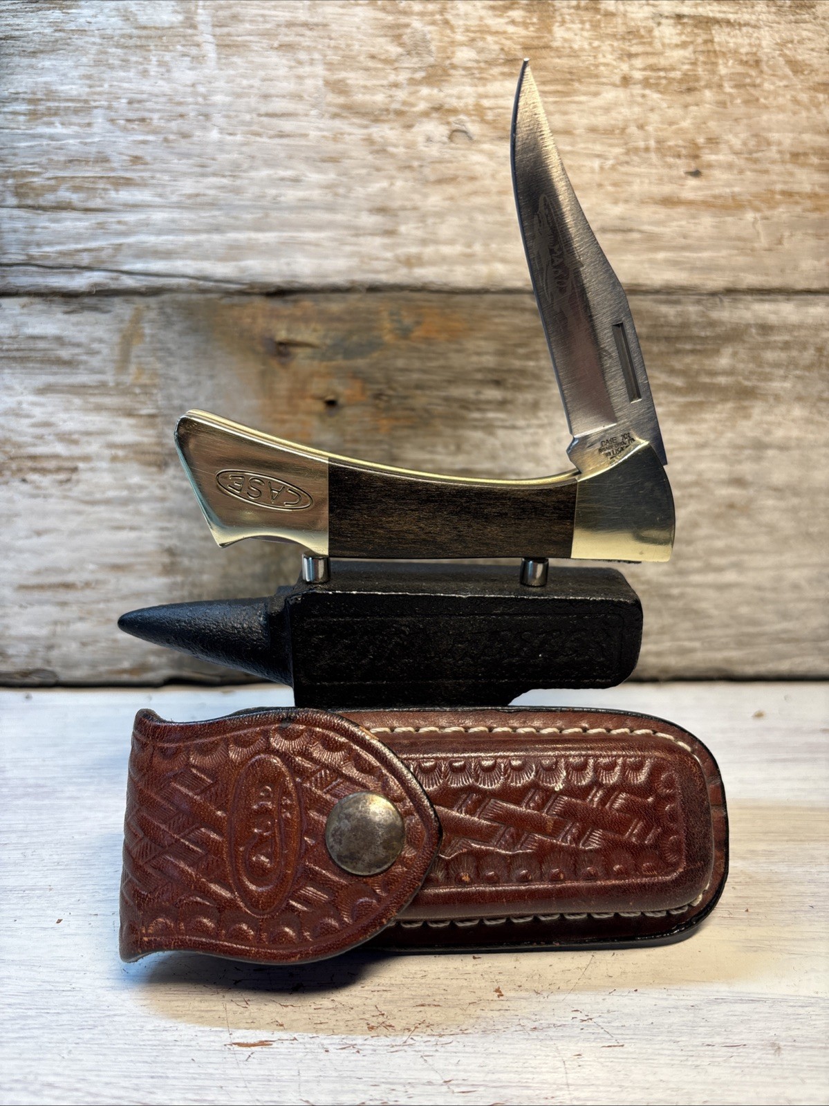 1992 Case XX USA 58L SS Mako Lockback Folding Hunting Knife w/ Leather Sheath