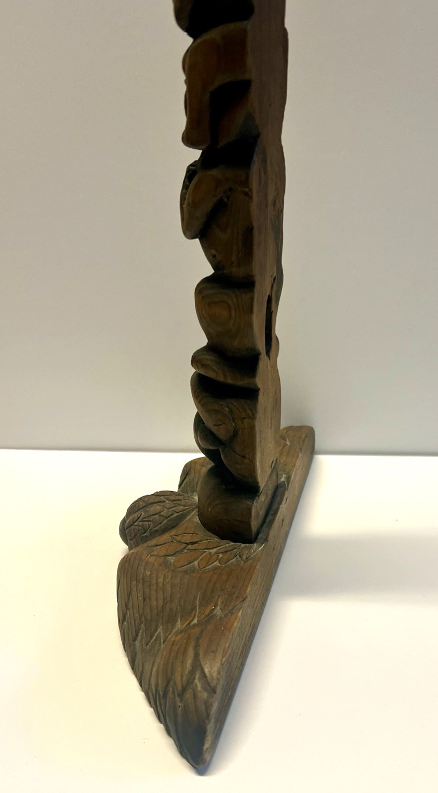 Antique Native American Indian Hand Carved Wooden Eagle Totem Pole; Large 24"