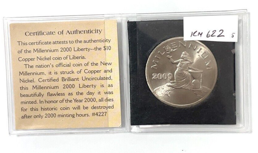 Republic Of Liberia 2000 Millennium 10 Dollar Coin W/COA