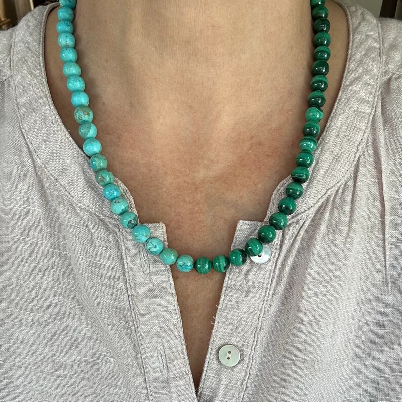 Turquoise Malachite Beaded Necklace, Carrie Bradshaw And Just Like That Sex City