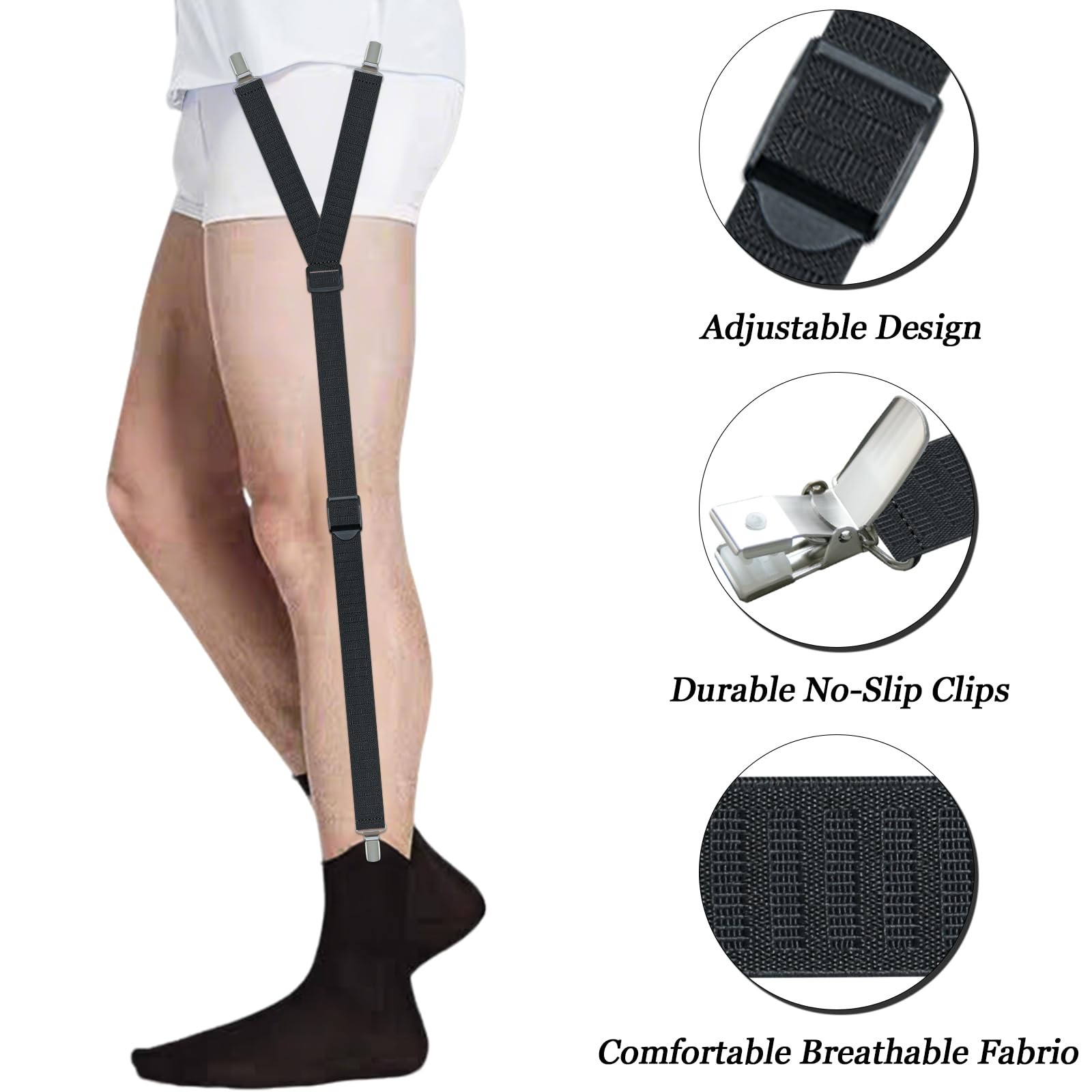 Black Shirt Stays for Men Garters with Non Slip Clips Sock