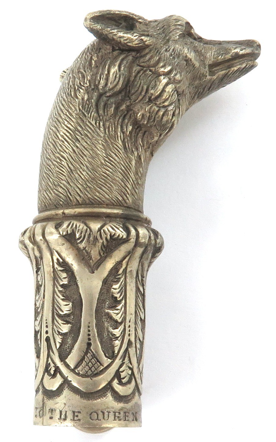 1800s Superb Fox Hunt Theme Riding Crop Finial by "Ashford, Maker to The Queen"