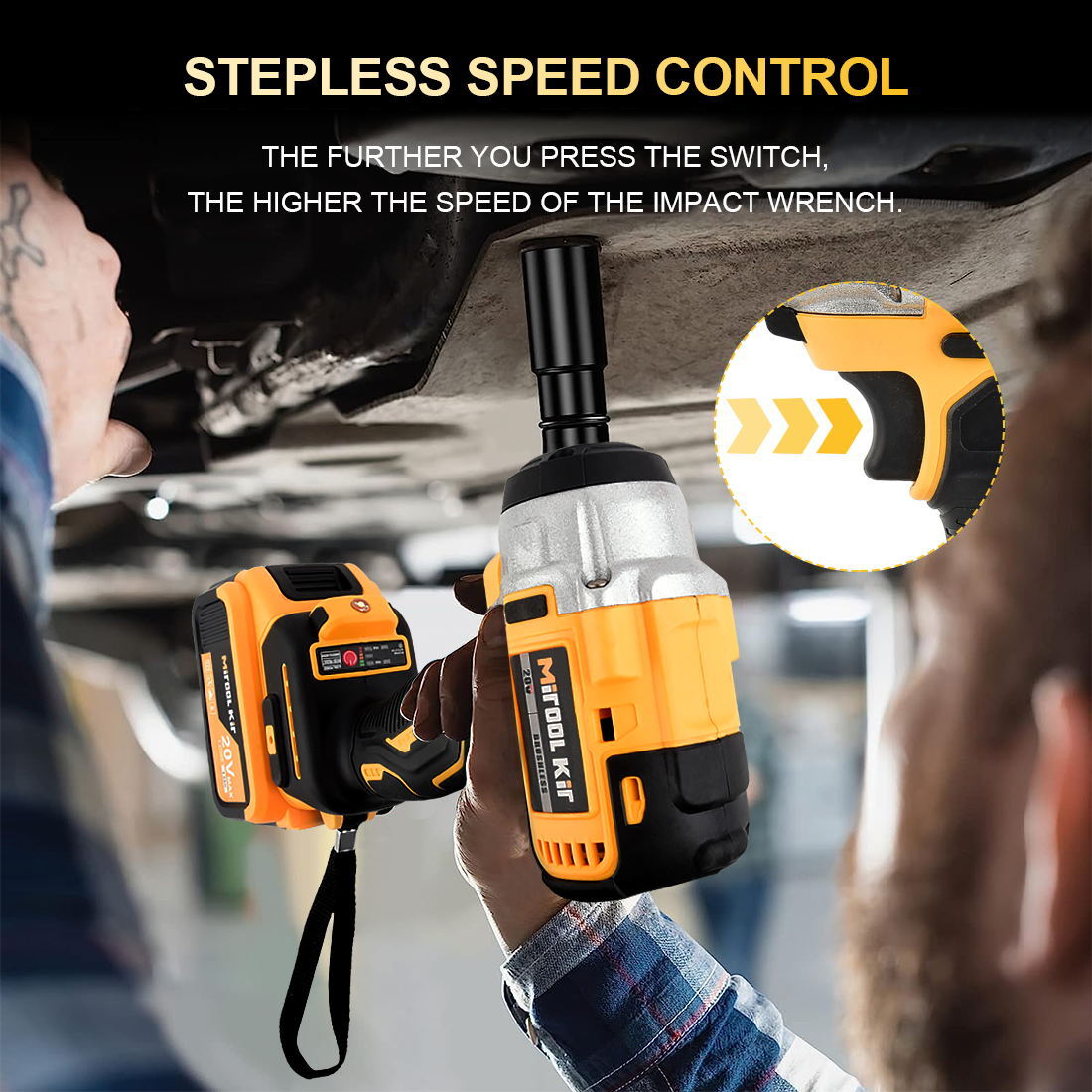 HIGH TORQUE 1/2" IMPACT WRENCH BRUSHLESS CORDLESS BATTERY IMPACT GUN KIT -Yellow