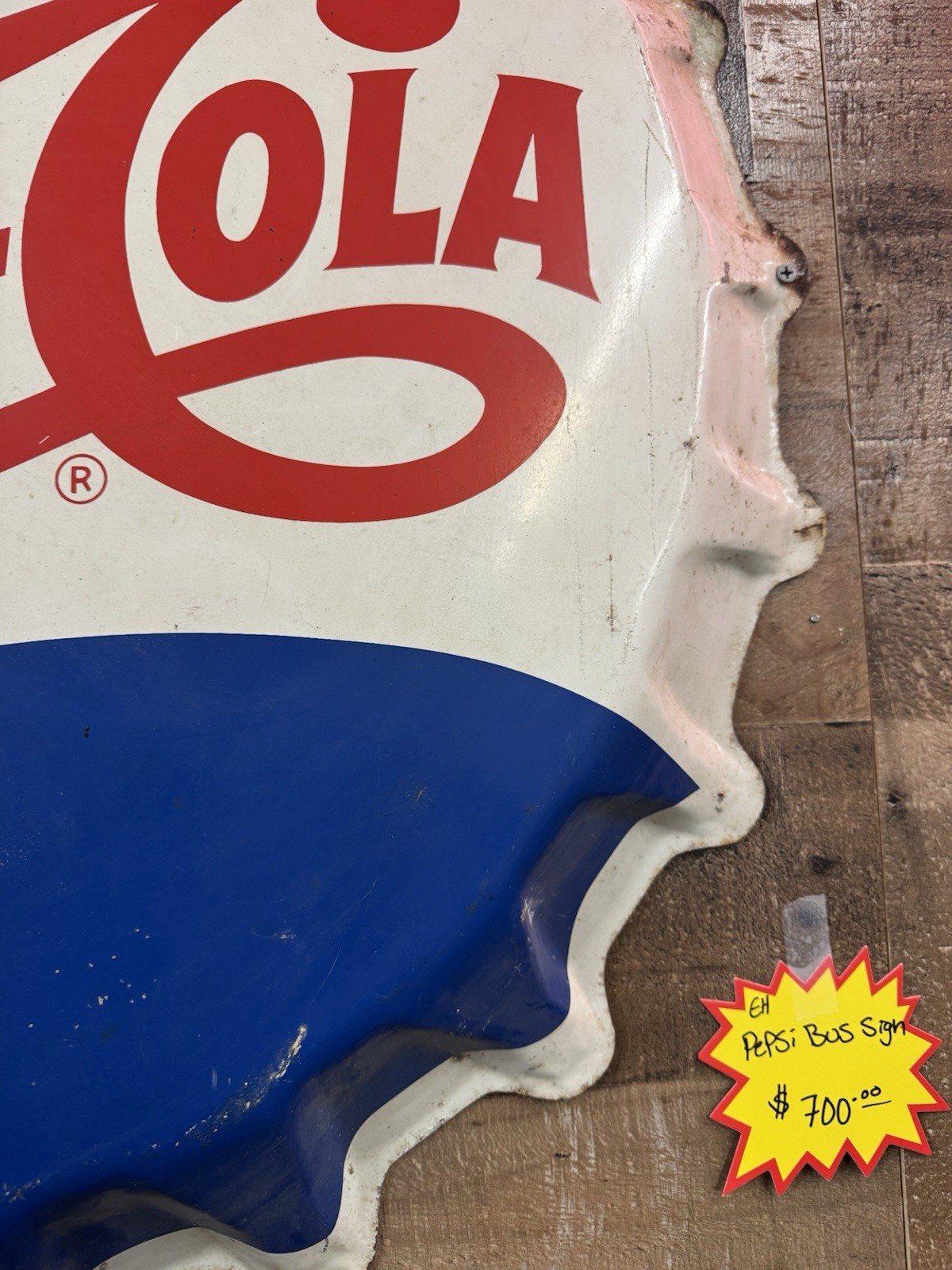 Original 30” Pepsi Bus Sign Metal Single Sided Pepsi Cap Sign