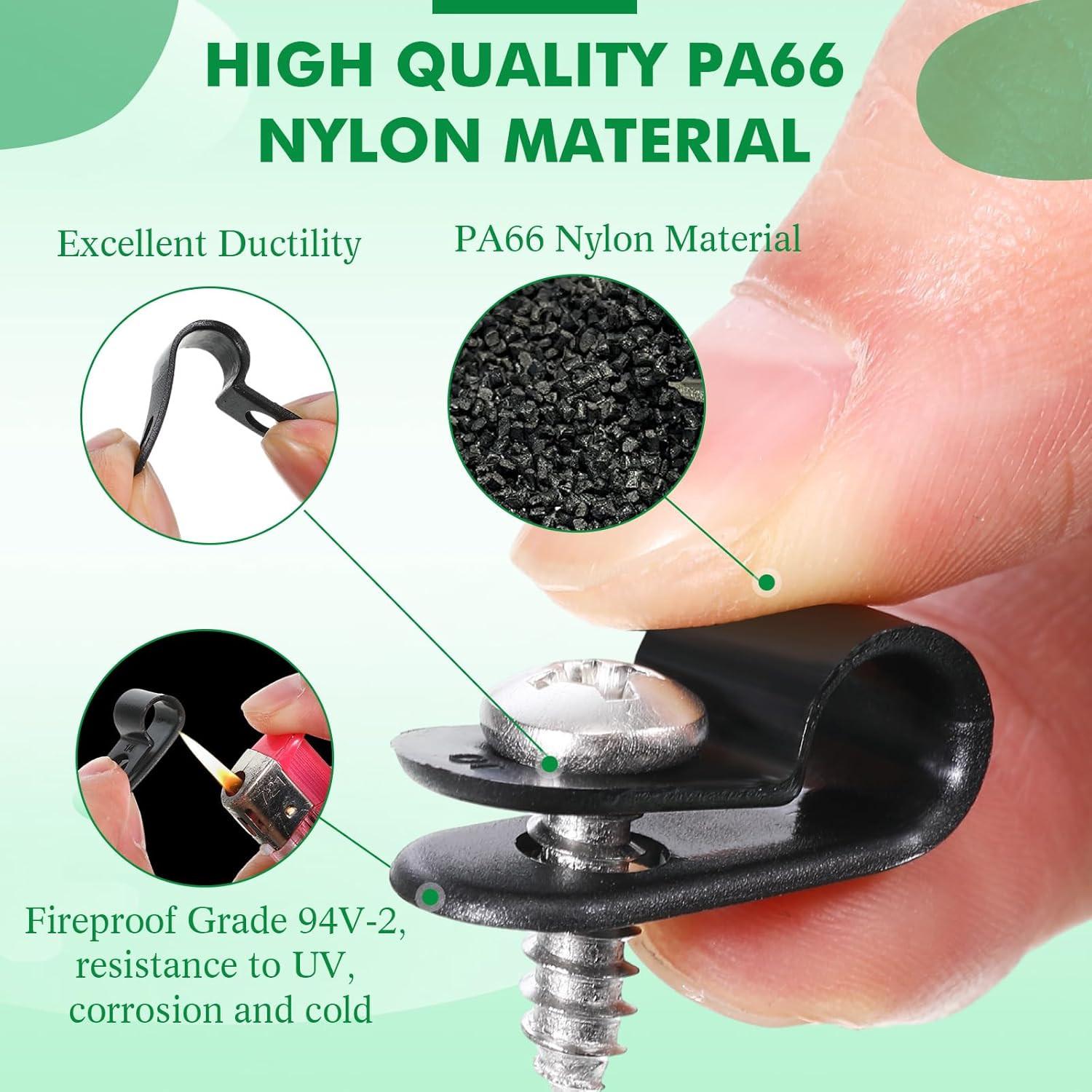 50 Pack R-Type Cable Clip Wire Clamp, Nylon Screw Mounting Cord Fastener Clips w