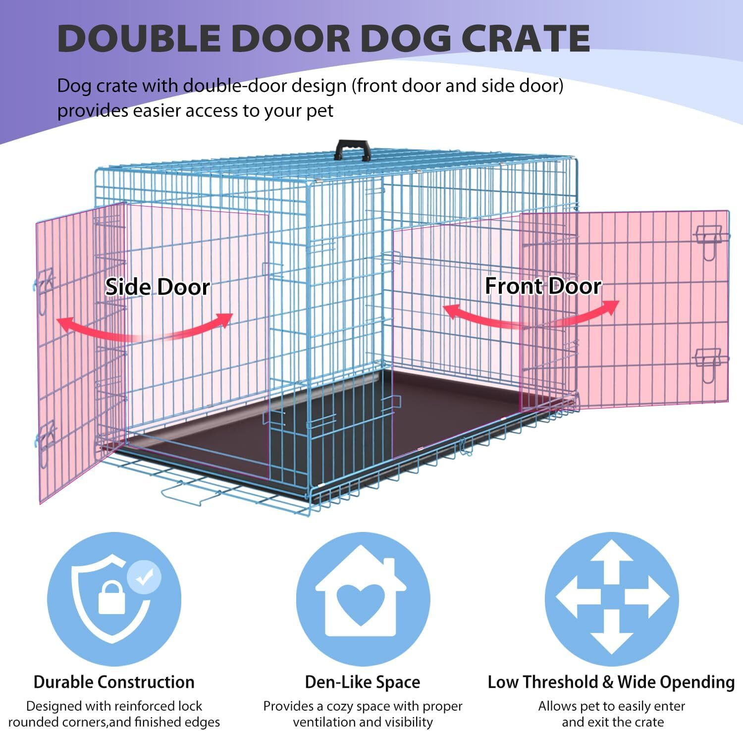 24,30,36,42,48 Inch Dog Crates for Large Dogs Folding Mental Wire Dog Kennels