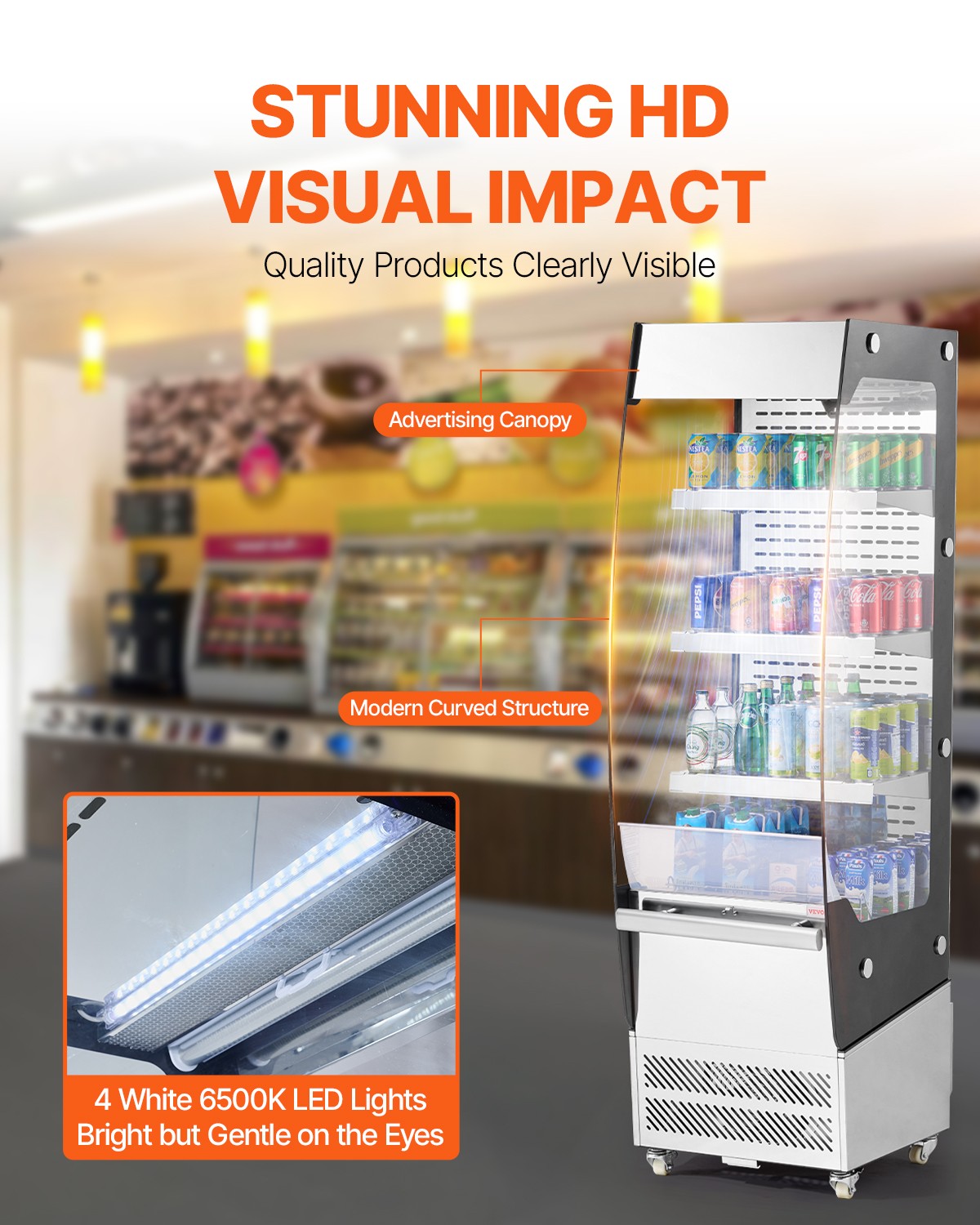 VEVOR Open Air Merchandiser 3-Tier Display Cooler with Air Curtain 7.8cu.ft.