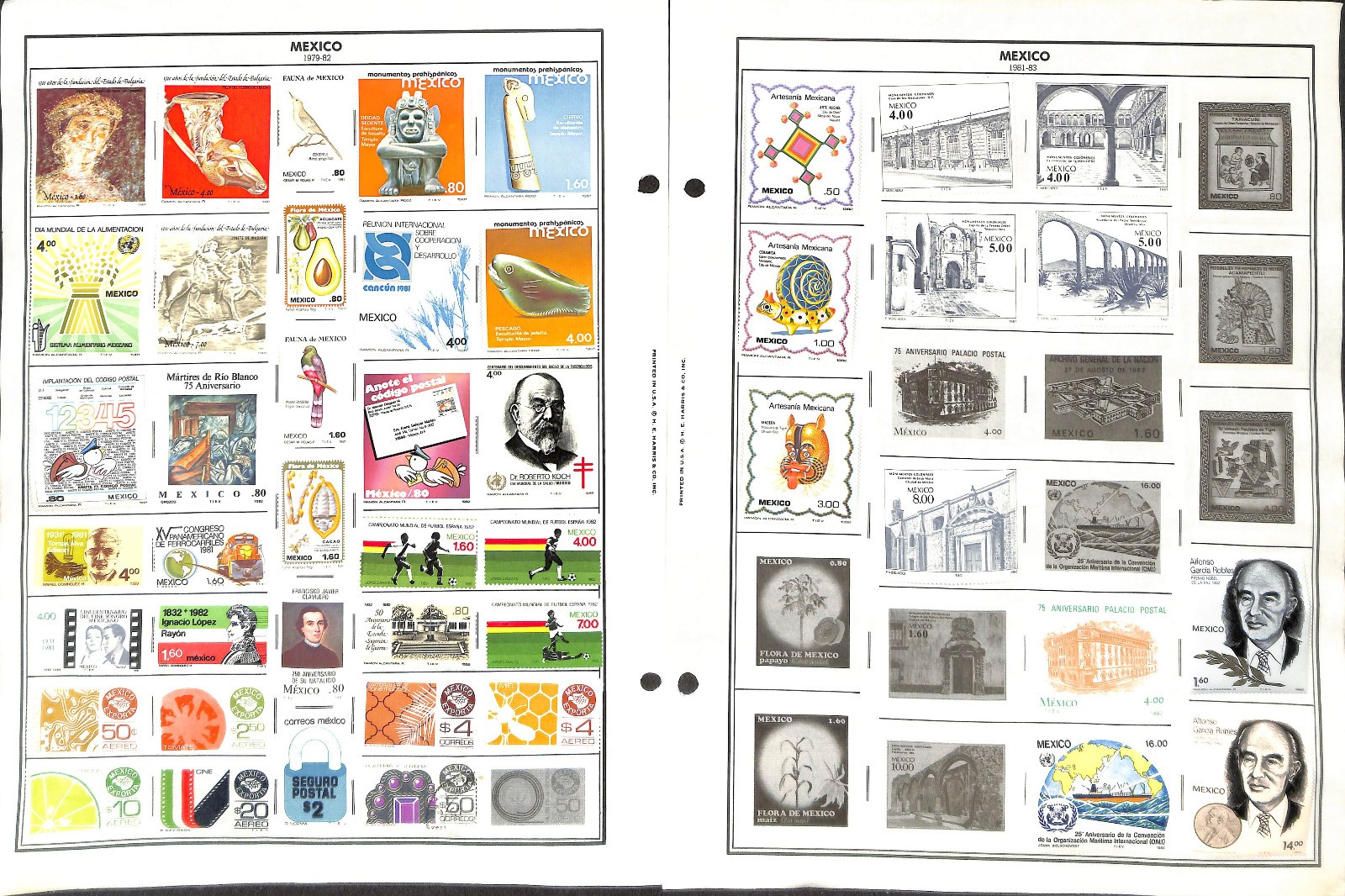 Mexico Stamp Collection on 40 Harris Pages, 1884-1990 (BH)