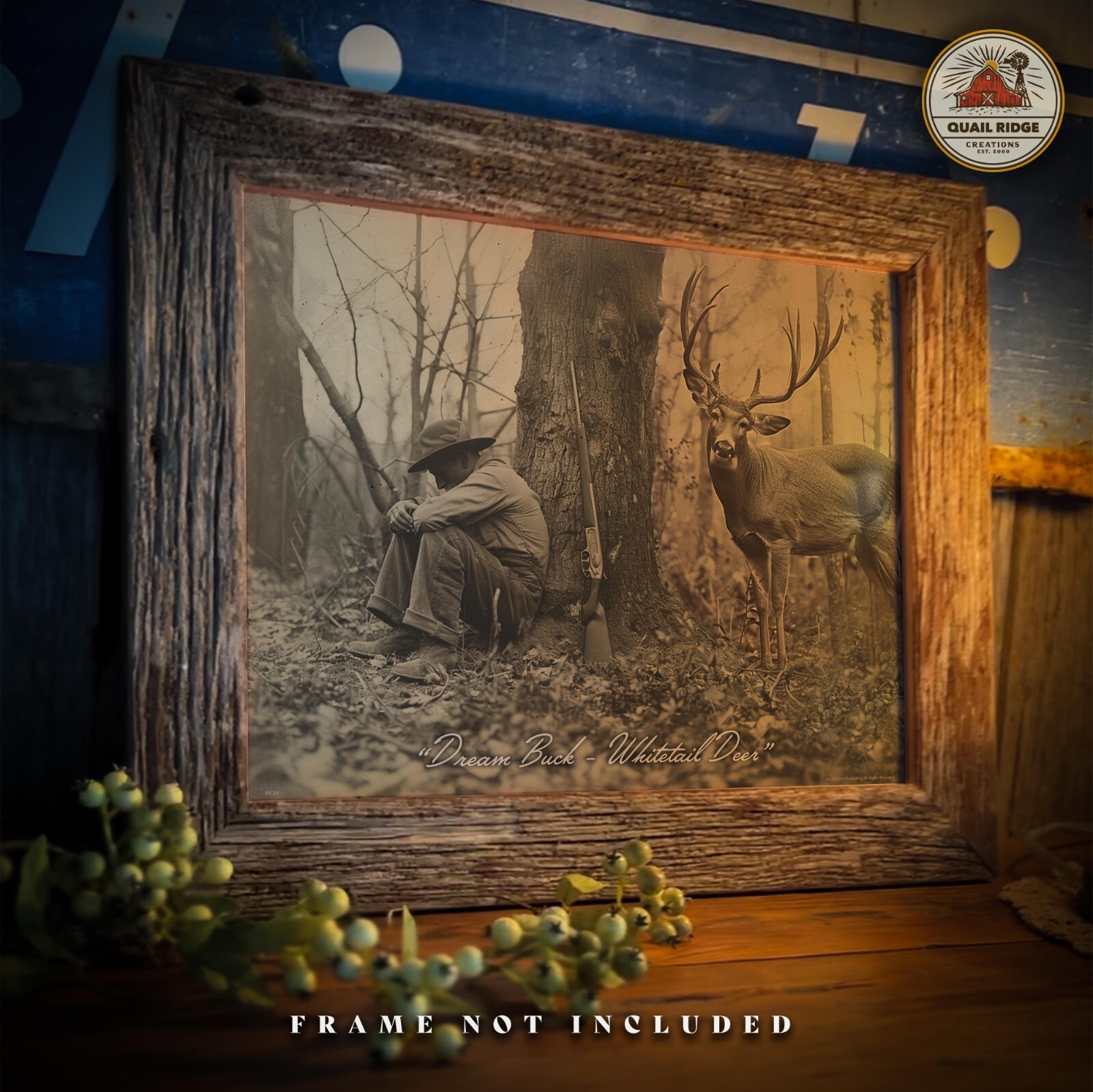 Dream Buck Whitetail Deer Art Print Bow Hunting Fishing Cabin Wall Decor Gift