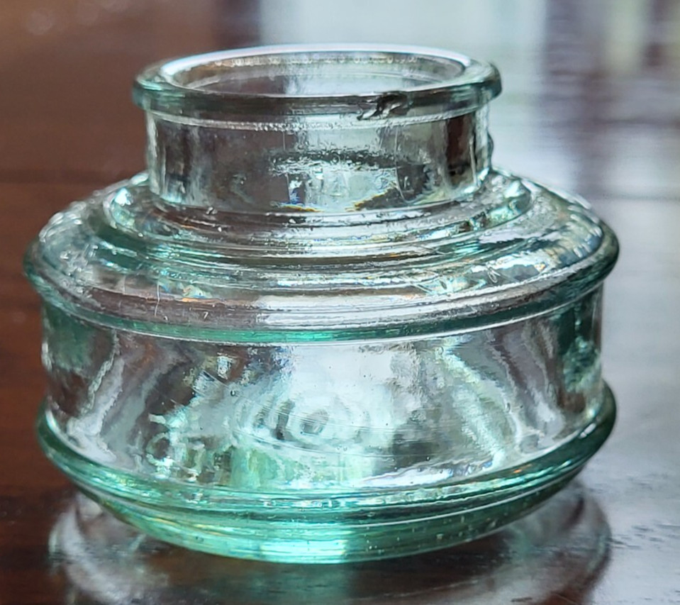 Antique Light Green Round Ink Bottle - Pat July 8 1895