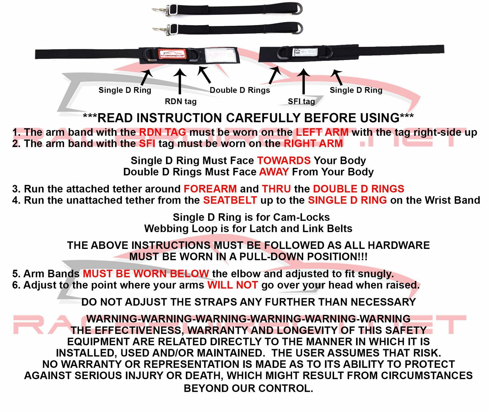 USAC RACING ARM RESTRAINTS HARNESS SFI 3.3 CERTIFIED ARM CONTAIN BLACK & RED