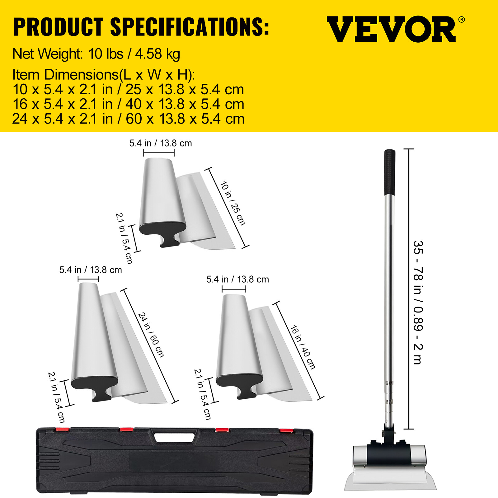 VEVOR Drywall Composite Skimming Blade Set Knife Combo 10/16/24in 35-78" Handle
