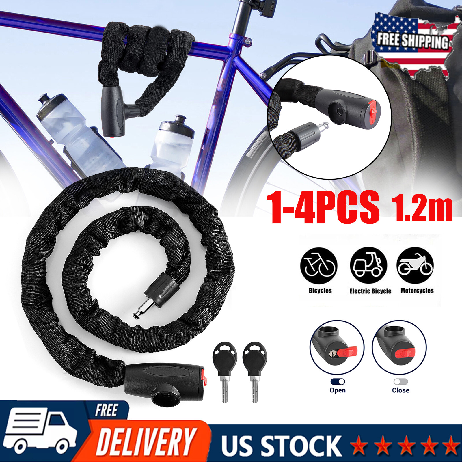 Lot Anti-theft Lock Electric Scooter Motorcycle Mountain Bike Chain Locks w/Keys