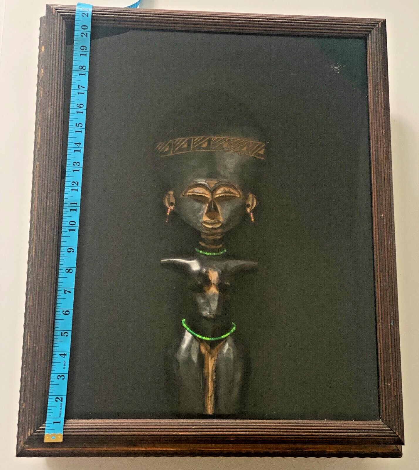 Vintage African Tribal Figure Statue Maternity Fertility Framed Shadow Box Large