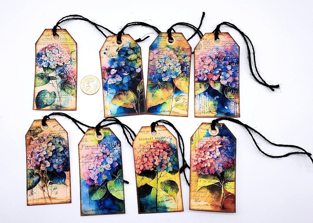 8-Vintage-Floral-All Occasion-Hydrangea-Junk Journal-Linen Cardstock-Hang Tags