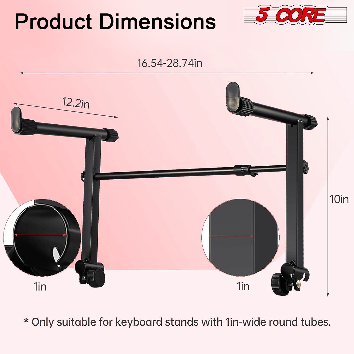 5Core Keyboard Stand Universal 2 Tier Heavy Duty Adjustable Attachment w Strap