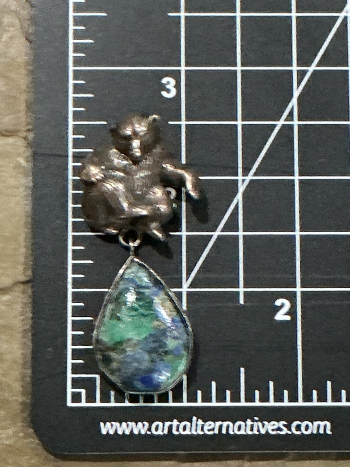 Carol Felley Sterling Silver 3D Bear w Stone Teardrop Pendant/Pin Unique Beauty