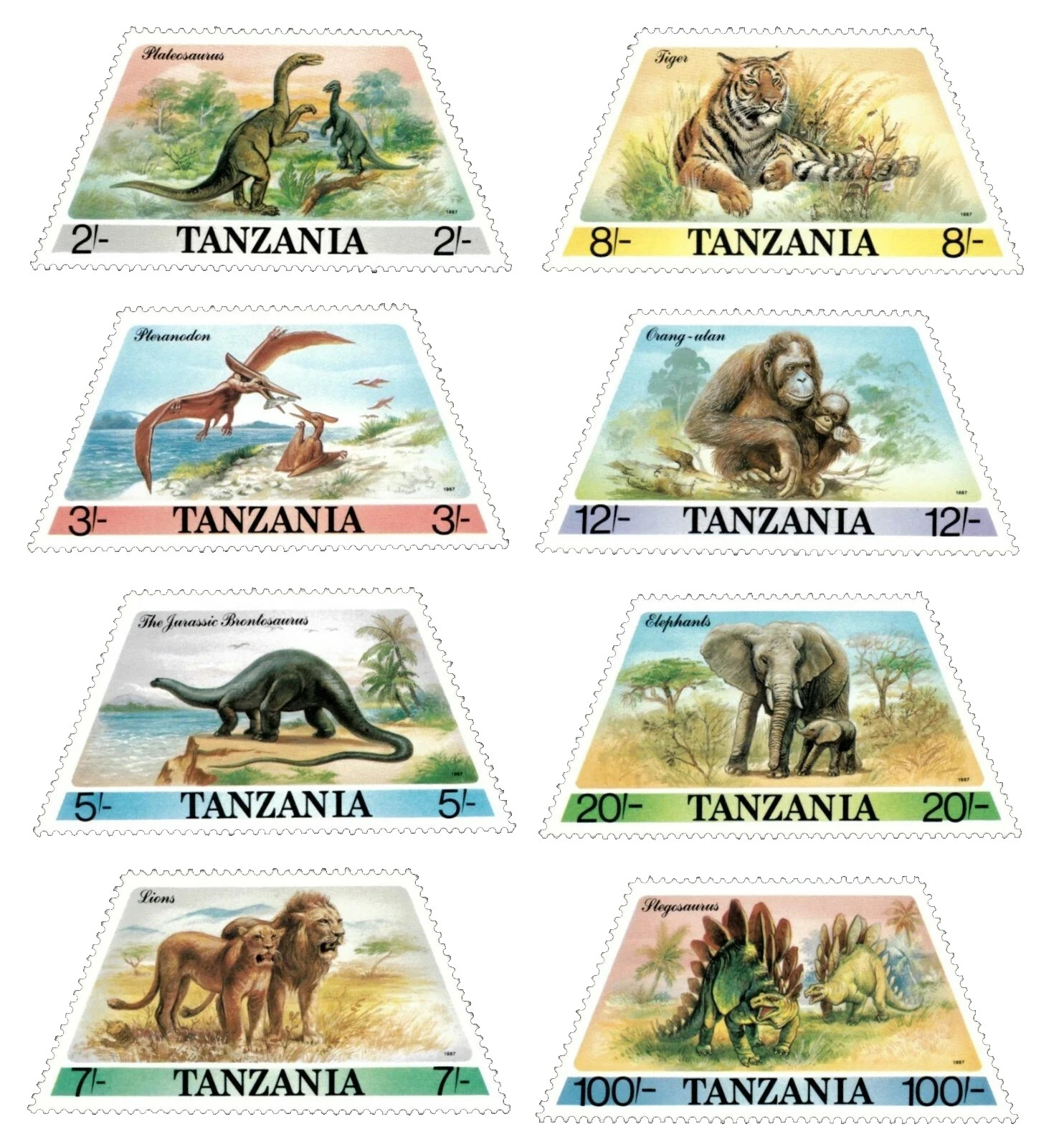 Tanzania 1987 Pre-Historic Animals Dinosaurs Set Of 8v Stamps Scott# 382-89 MNH