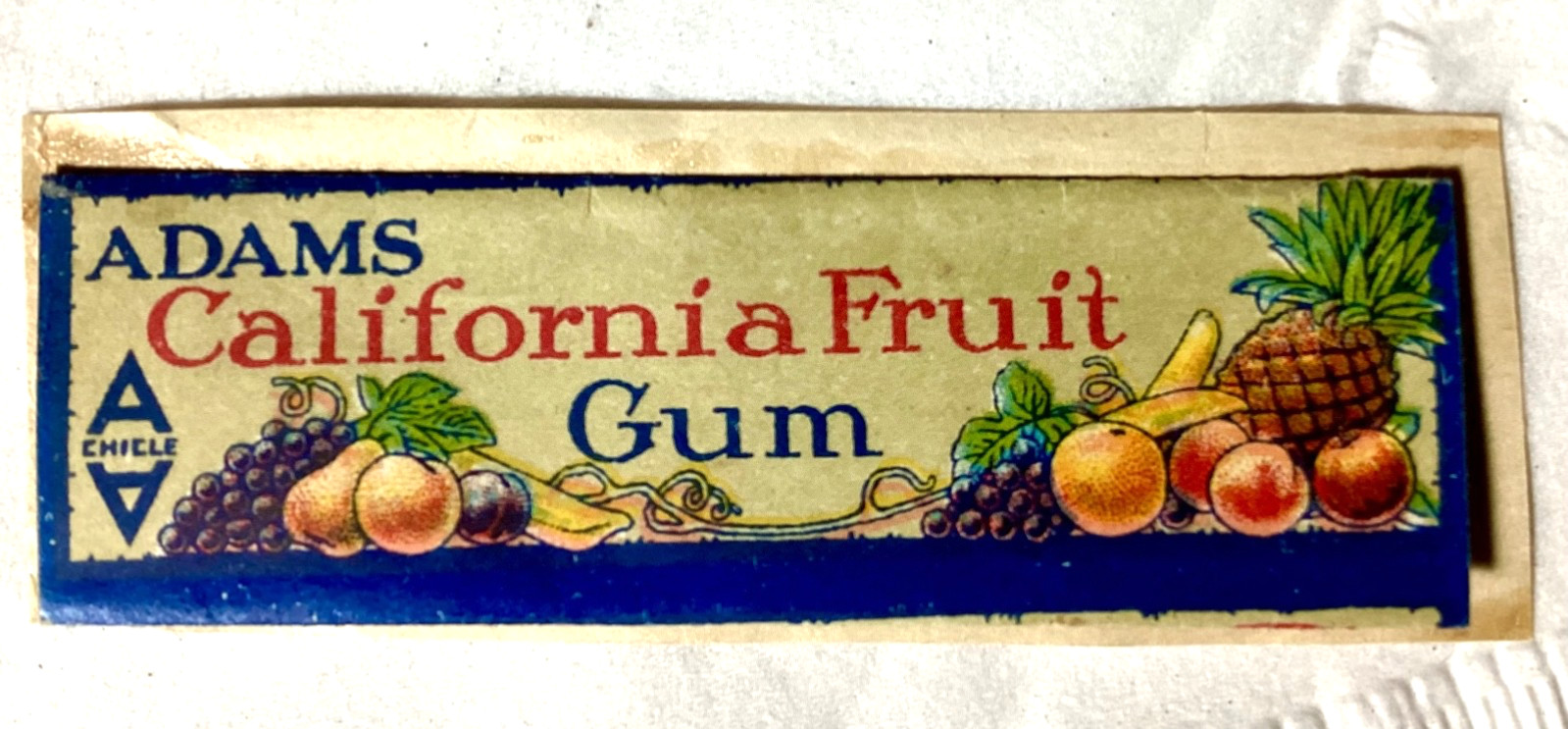 RARE 1919 AMERICAN CHICLE CO- ADAMS CALIFORNIA FRUIT CHEWING GUM WRAPPER