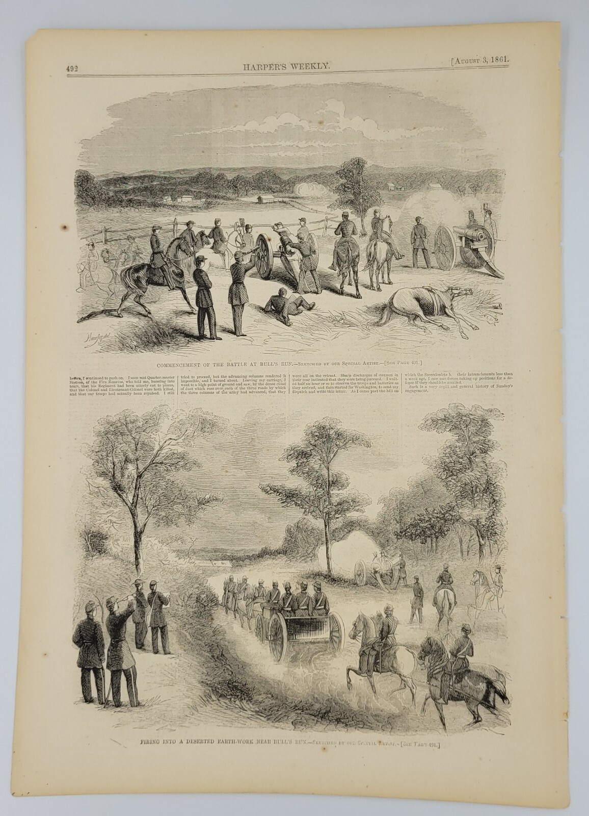 Battle of Bull Run 1861 Vintage Print artillery