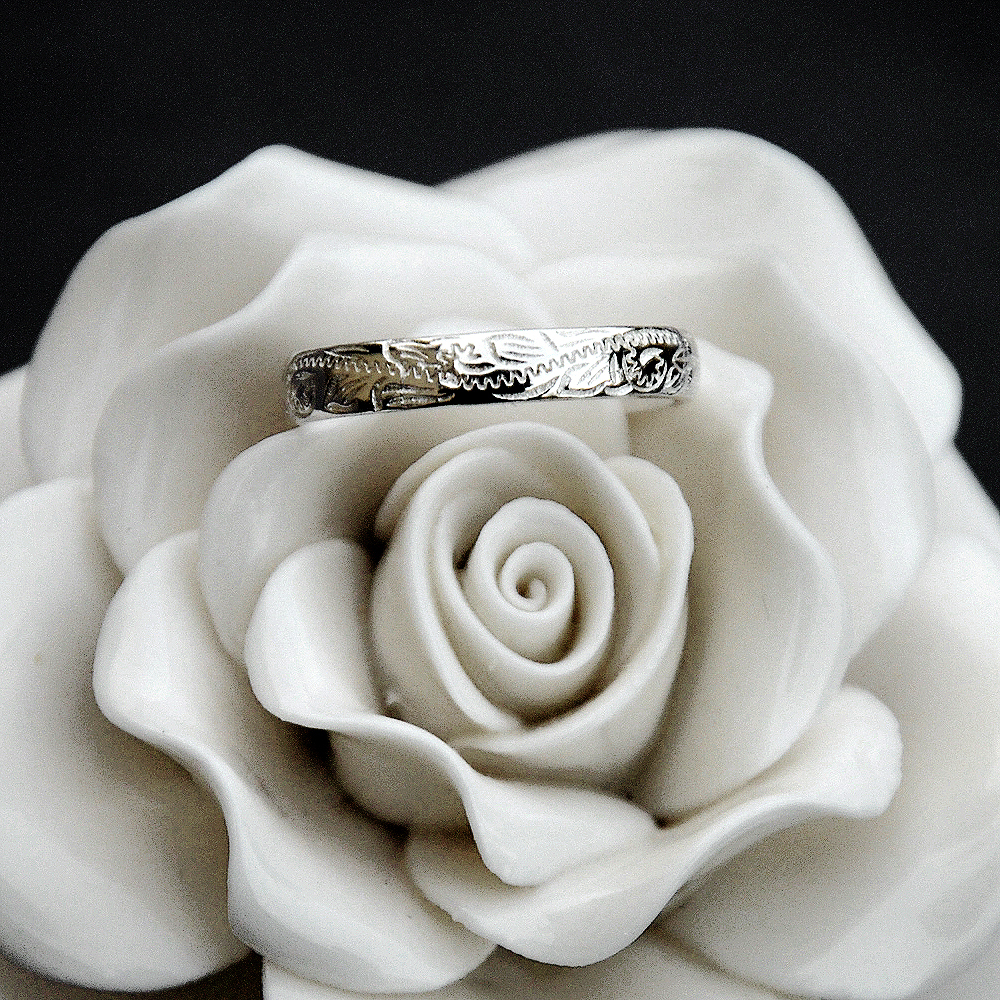 4MM STERLING SILVER 925 HAWAIIAN PLUMERIA SCROLL BAND RING SIZE 1 - 12