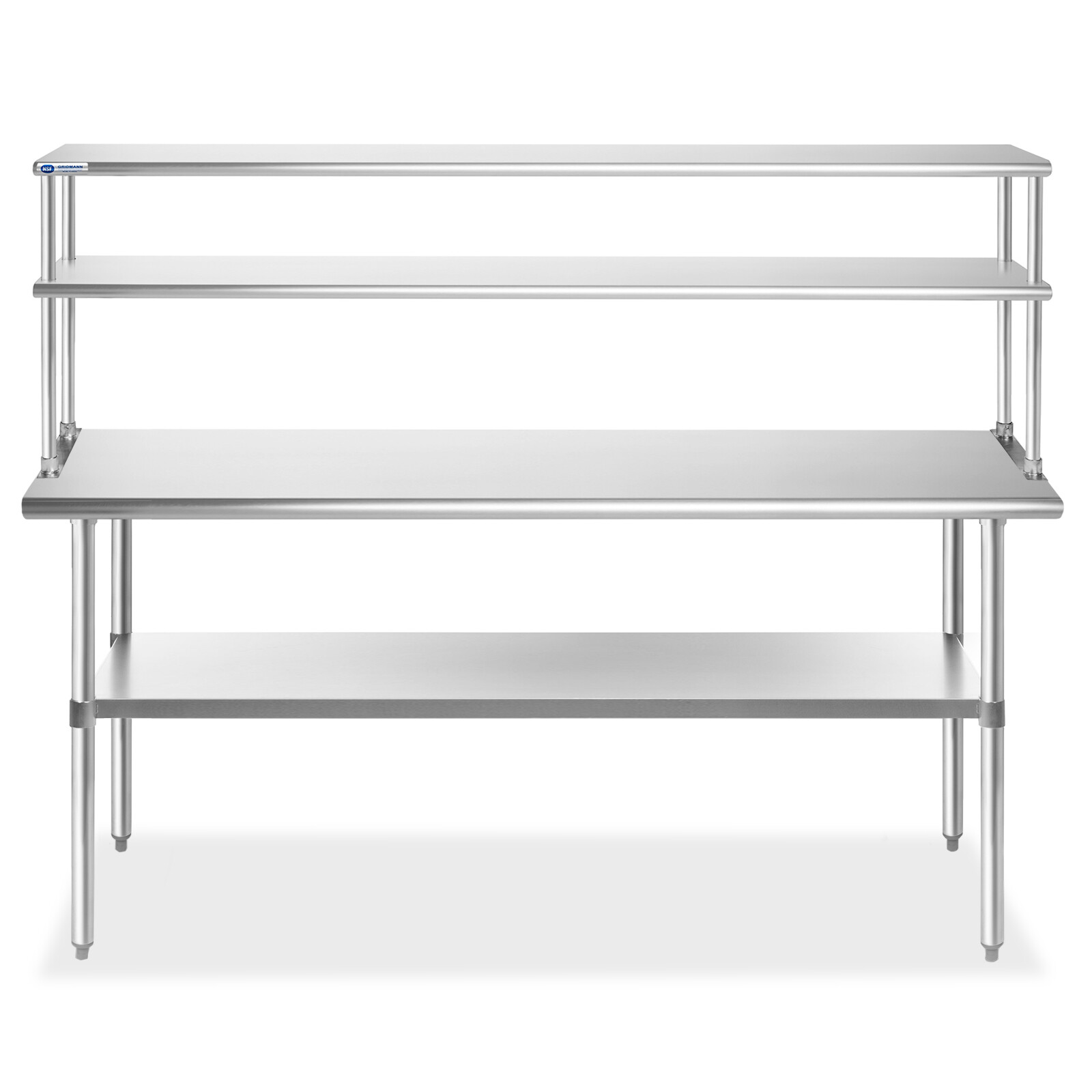 Stainless Steel Commercial Kitchen Prep Table with Double Overshelf- 30" x 72"