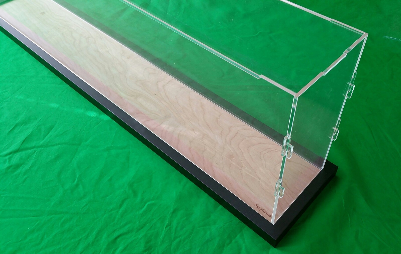 36"L x 10"W x 12"H Display case with 3/16" thick acrylic black wood frame base