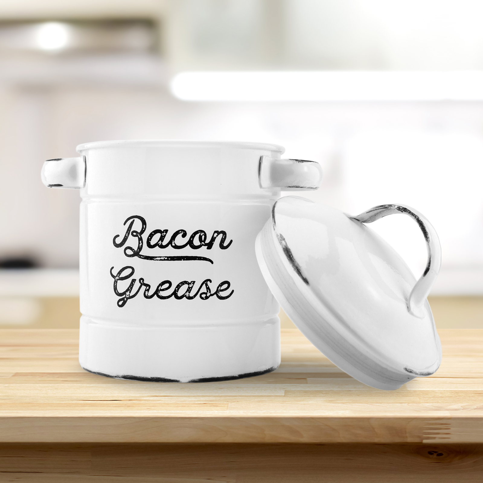 White Enamel Grease Bacon Grease Container w/Strainer Farmhouse, Keto-Friendly