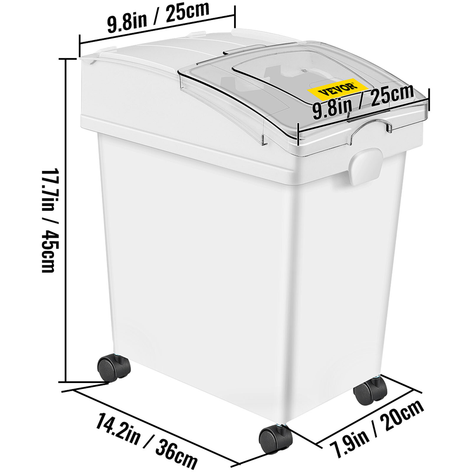 3 Pcs Dry Ingredient 6.6 Gallon Storage Bin Scoop Caster Commercial Restaurant