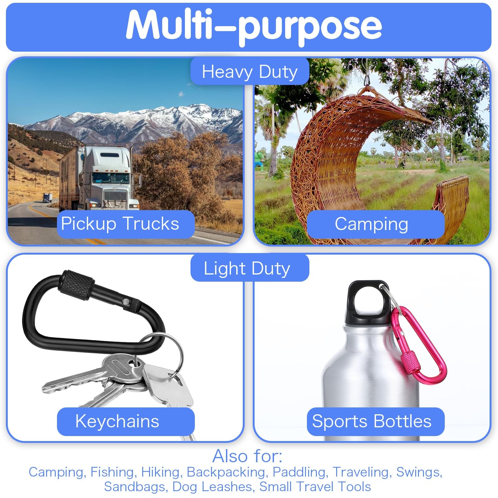 12 Pcs D-Shape Carabiner Clasp, 2.2inch Locking Carabiner Clip with Screw Gat...